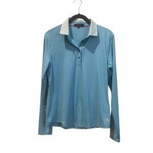 GREYSON‎ Long Sleeve Golf Polo Shirt Women's Medium Blue White Collar